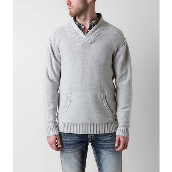 JB HOLT Mens Fulton Lincoln Cotton Chunky Sweater Shawl Size Large Gray Dadcore - Picture 1 of 12